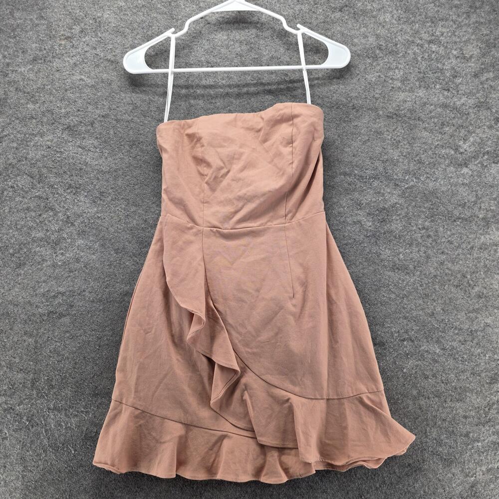 Superdown Dress Womens Extra Small Pink Strapless Ruffle Hem Cotton Party